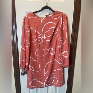 A New Day Women's Puff Sleeve Coral Floral Print Dress Size Xs